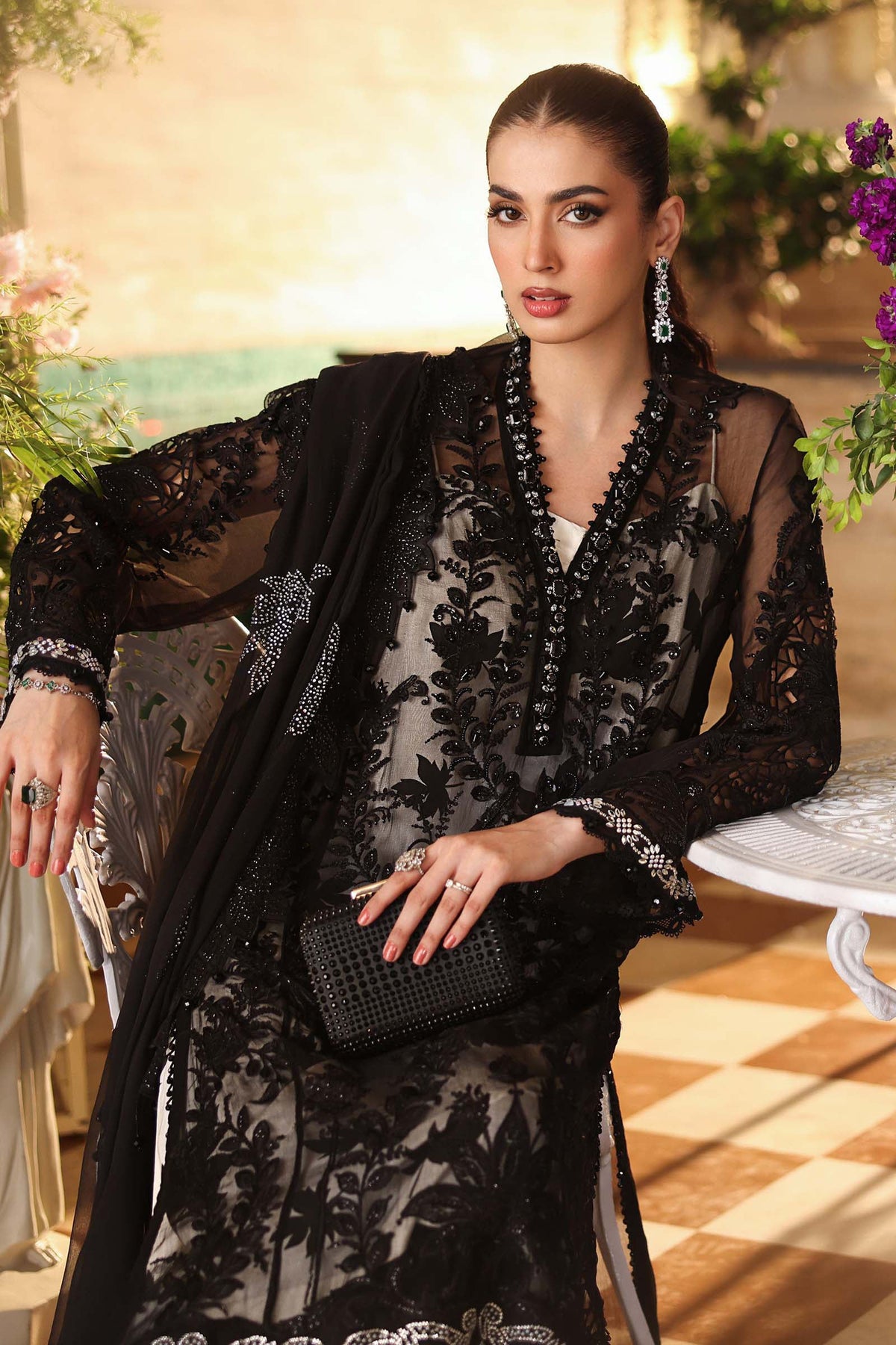 3 Piece Unstitched Embroidered Chiffon Suit