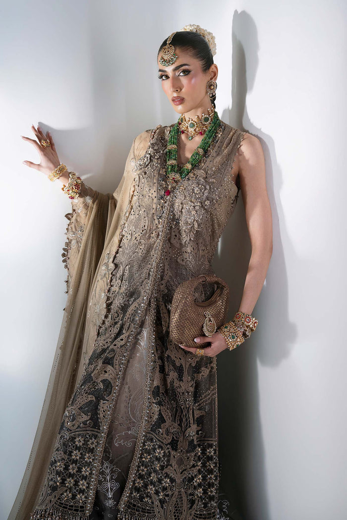 BD-3102 Coffee & Grey Embroidered Chiffon Suit