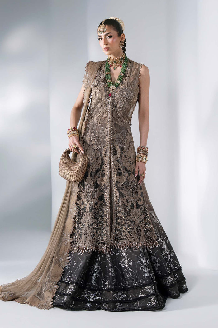 BD-3102 Coffee & Grey Embroidered Chiffon Suit