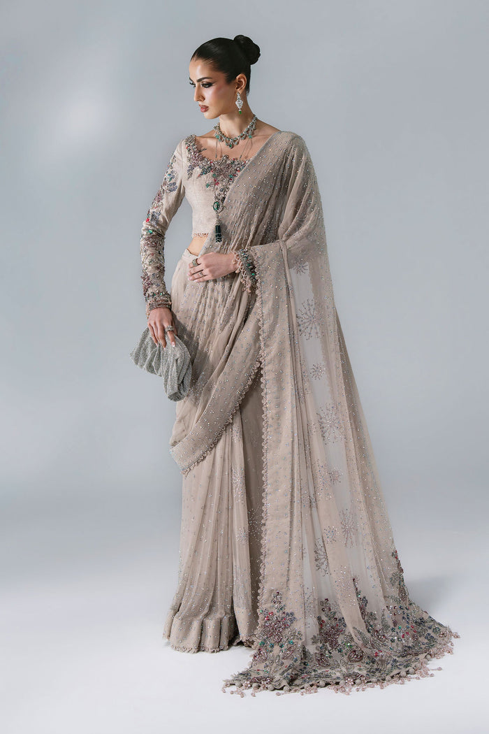 BD-3103 Mouse Grey Embroidered Chiffon Saree