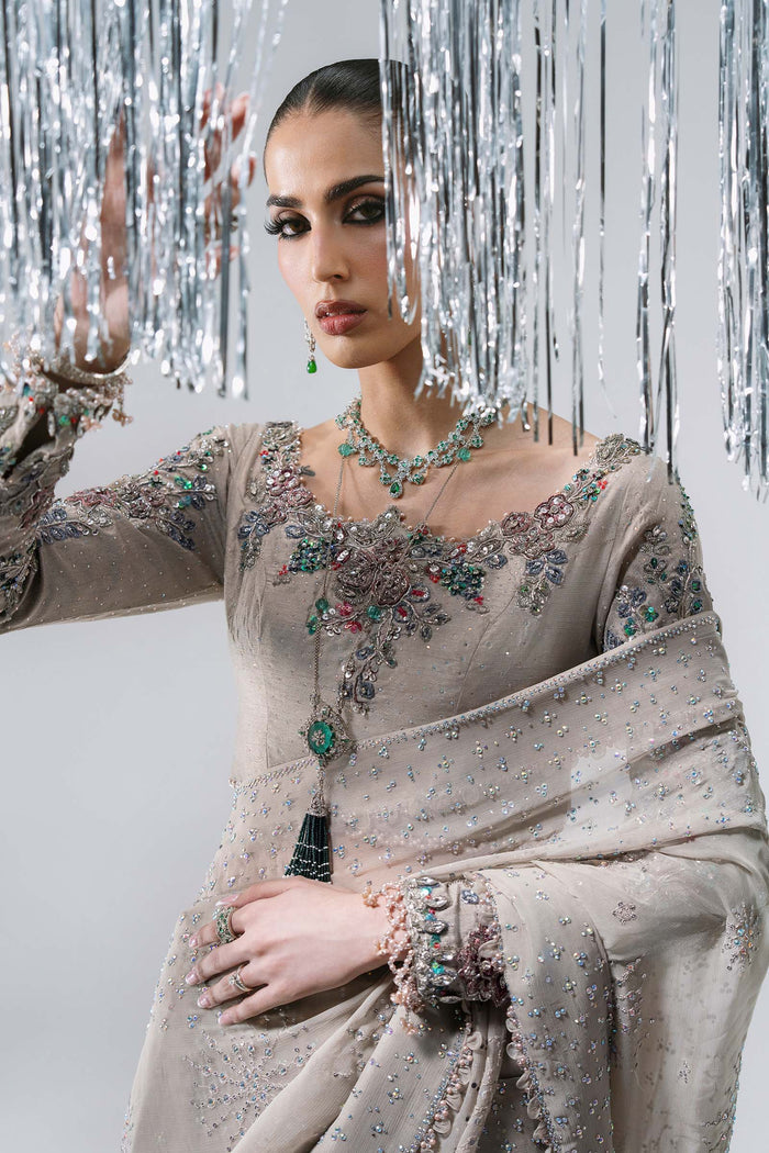 BD-3103 Mouse Grey Embroidered Chiffon Saree