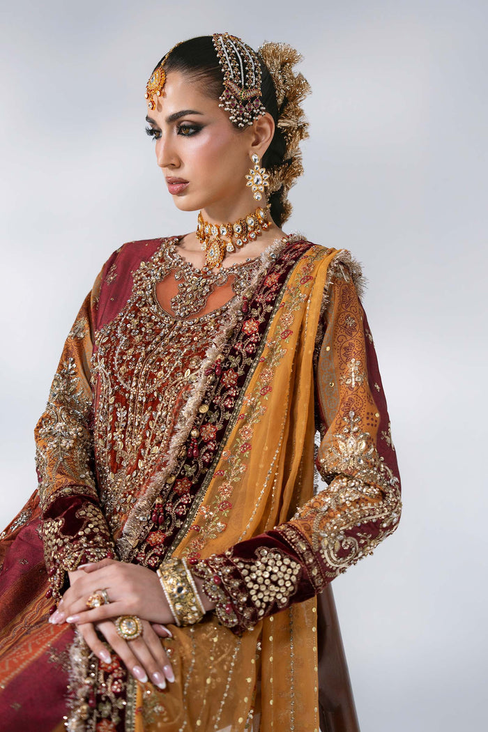 BD-3104 Rust & Maroon Embroidered Raw Silk Suit