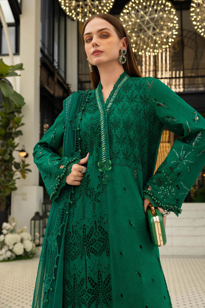 3 Piece Unstitched Embroidered Lawn Suit (Emerald Green) | EL-26-04
