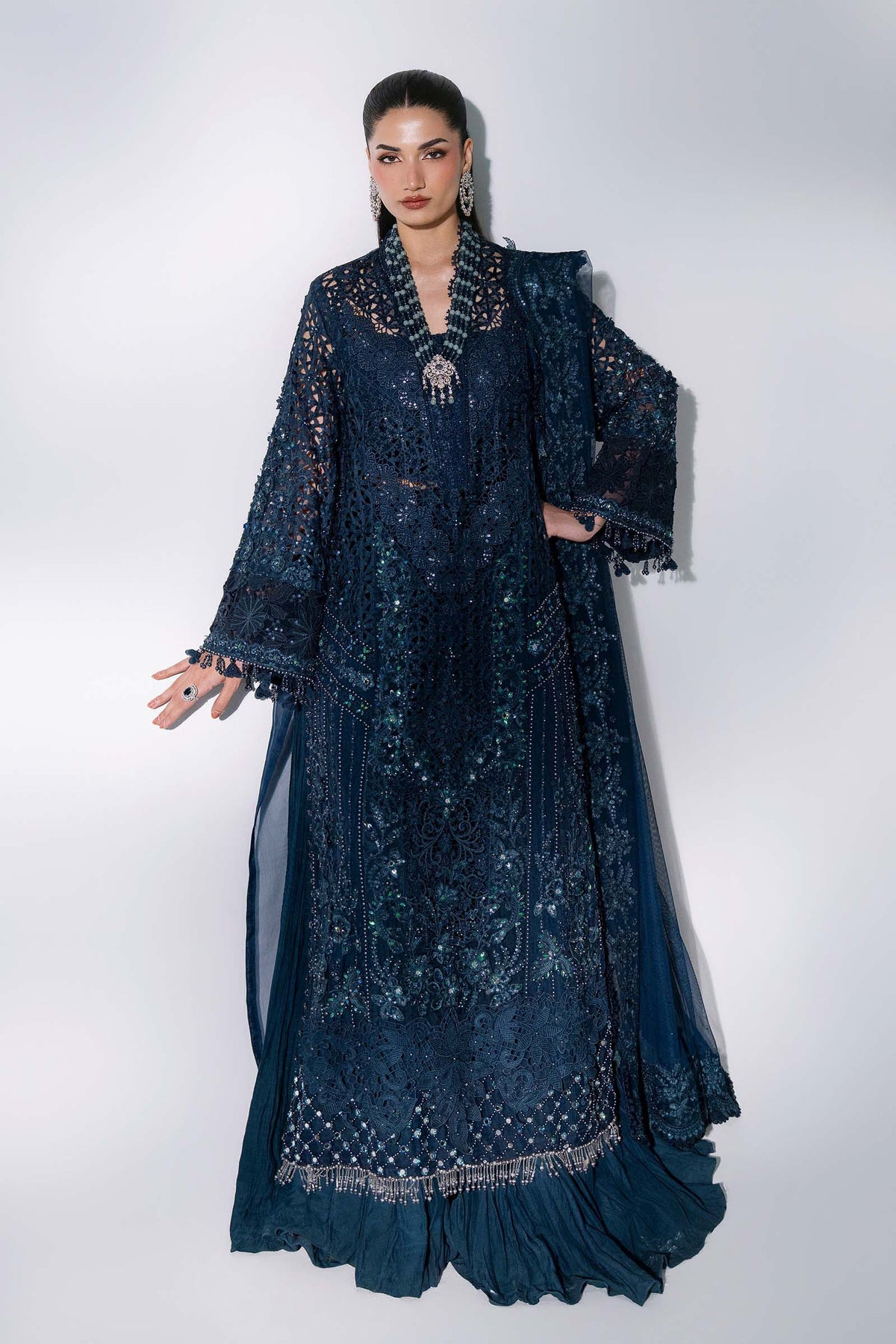 BD-3106 Teal Embroidered Organza Suit