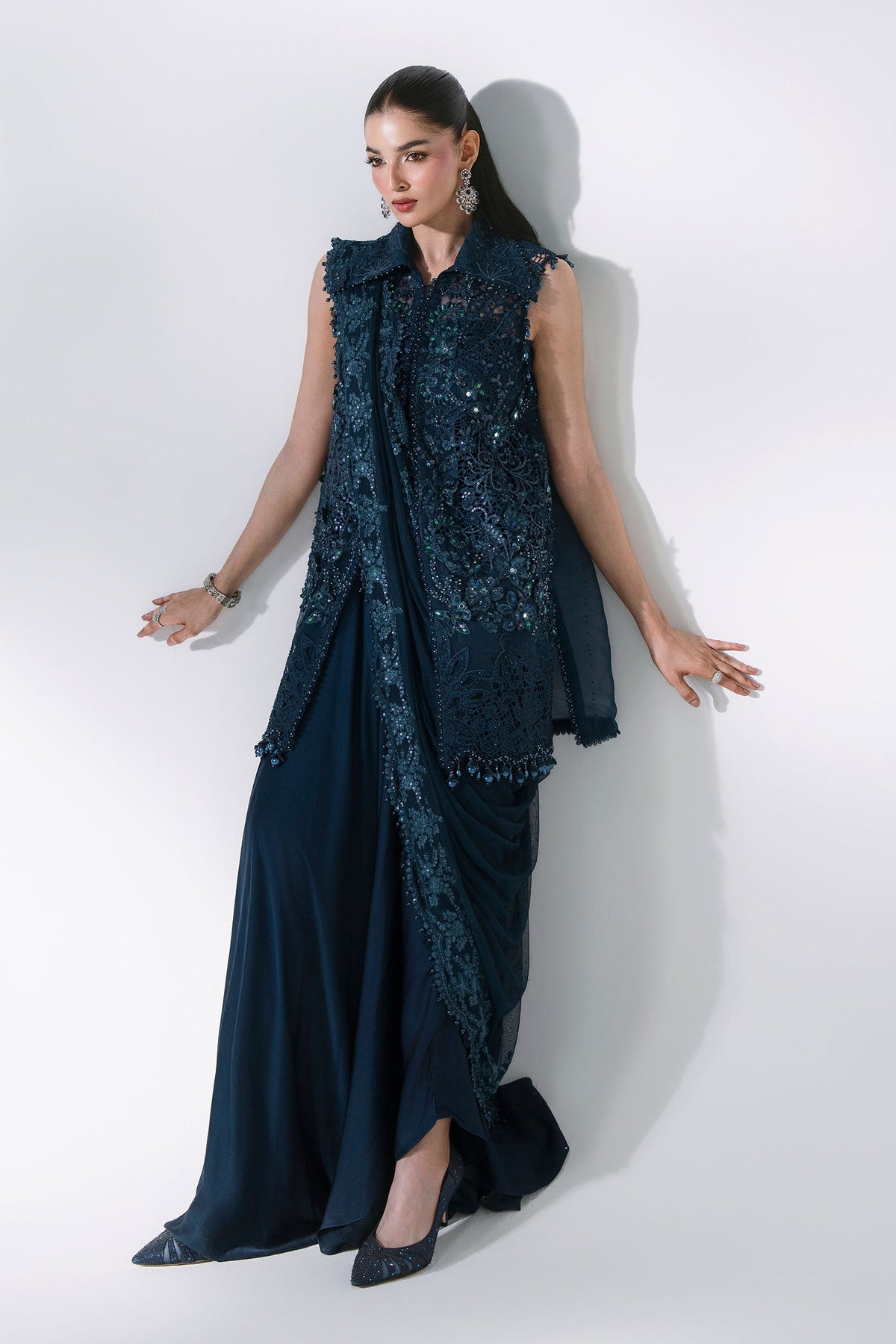 BD-3106 Teal Embroidered Organza Suit