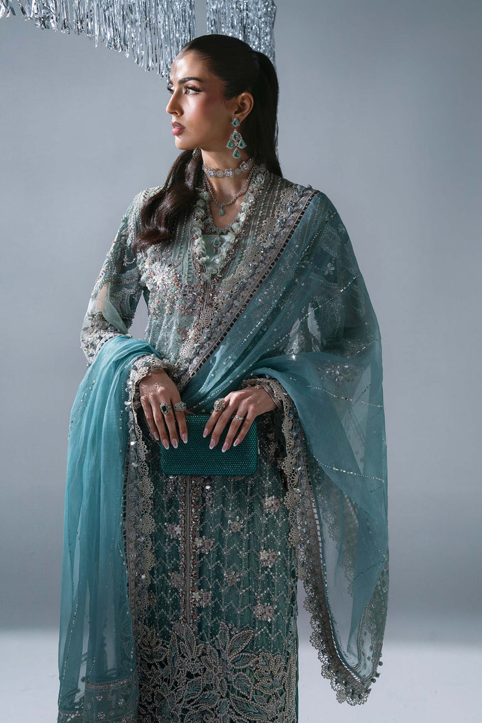 BD-3107 Aqua & Sea Green Embroidered Organza Suit