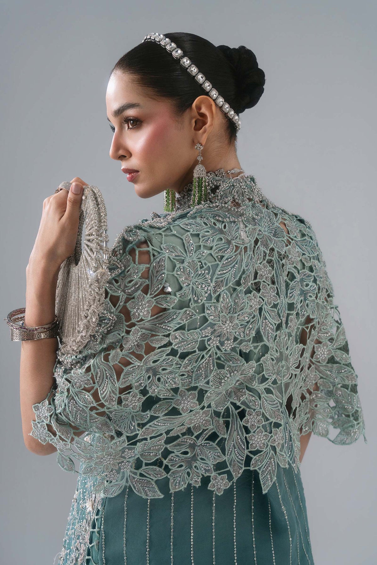 BD-3107 Aqua & Sea Green Embroidered Organza Suit