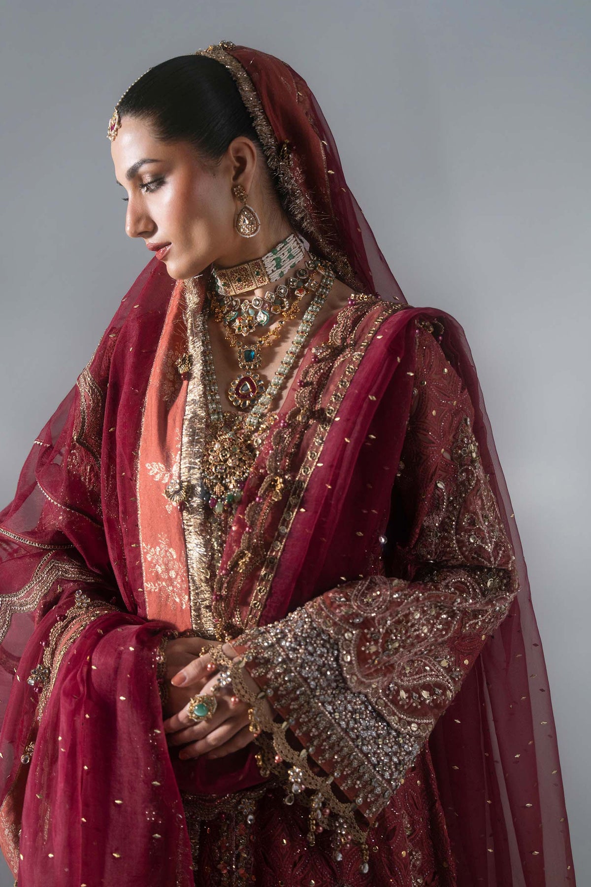 BD-3108 Salmon Pink Embroidered Organza Suit