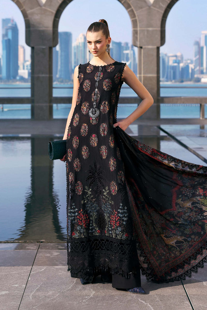 3 Piece Unstitched Embroidered Jacquard Lawn Suit (Black) | D-2605-B