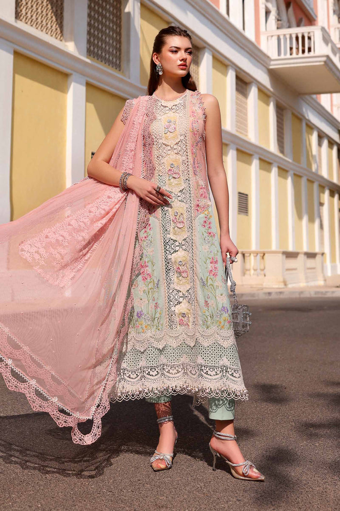 3 Piece Unstitched Embroidered Lawn Suit (Pink & Aqua) | D-2606-A