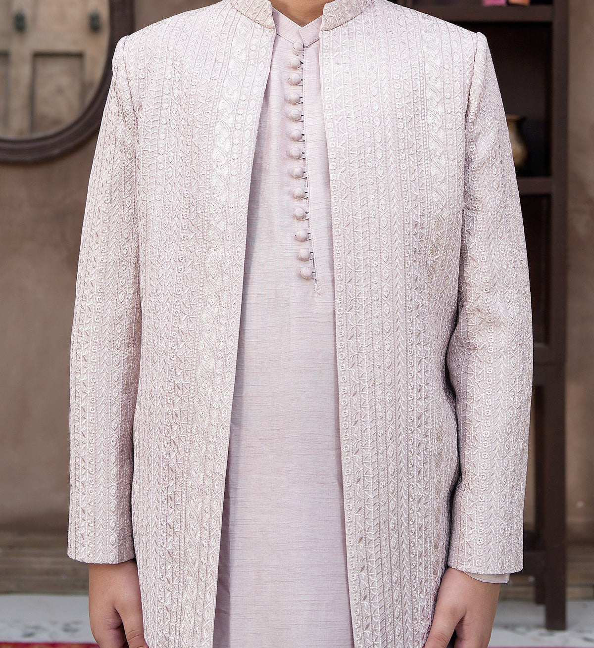 Prince Coat Open Lining Embriodery Tea Pink
