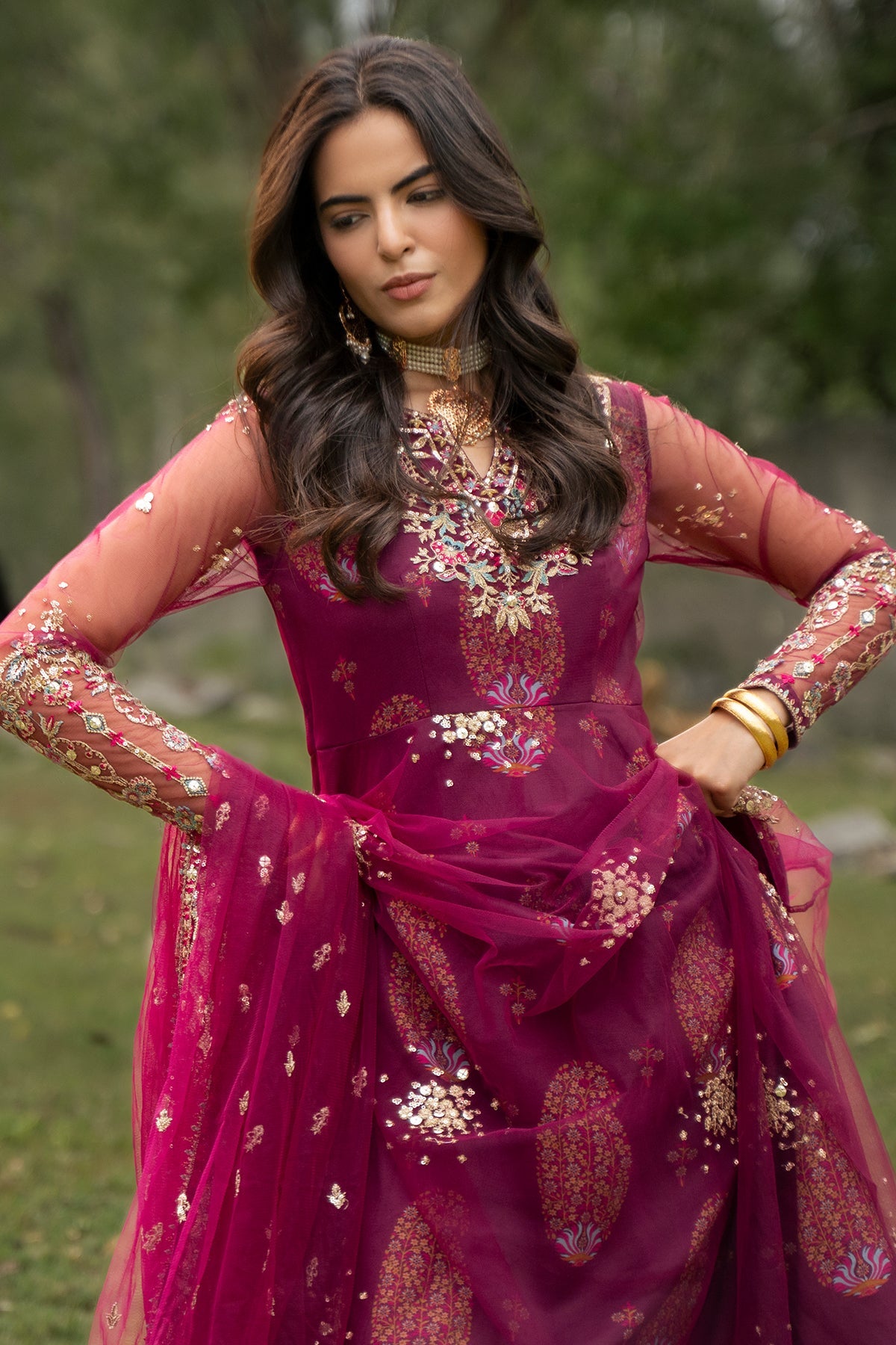 3-PC Stitched Embroidered Poly Net CMA-6-481