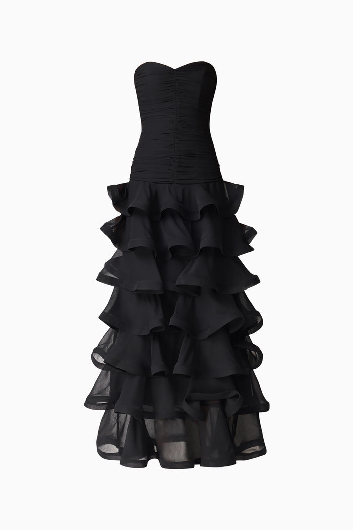 Evelin Tiered Gown in Black