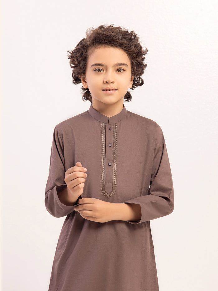 Brown Embroidered Cotton Kurta Pajama