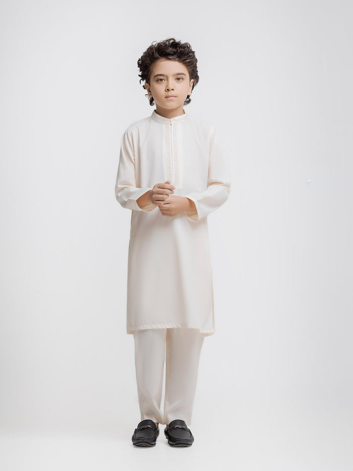 Cream Embroidered Dobby Kurta Pajama