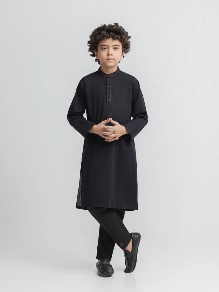 Black Embroidered Cotton Kurta Pajama