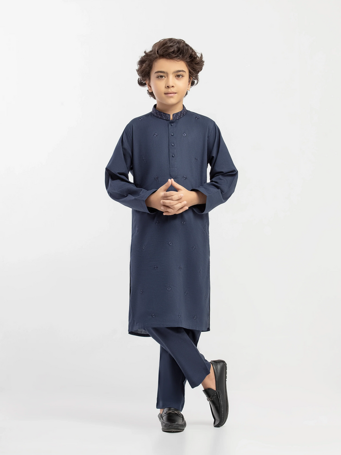 Navy Blue Embroidered Dobby Kurta Pajama