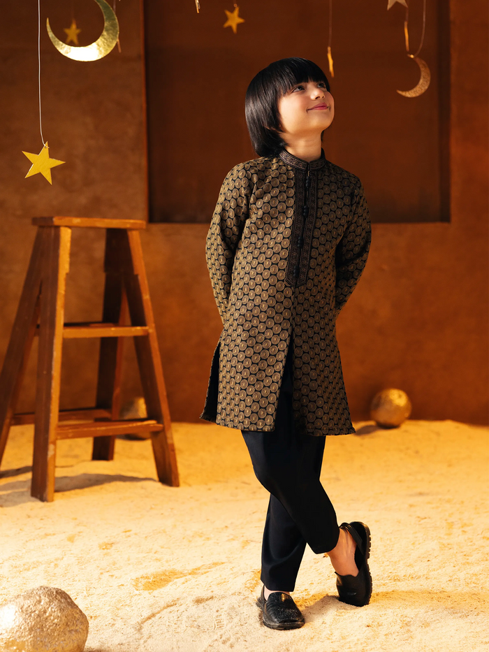 Black Embroidered Cotton Silk Kurta Pajama