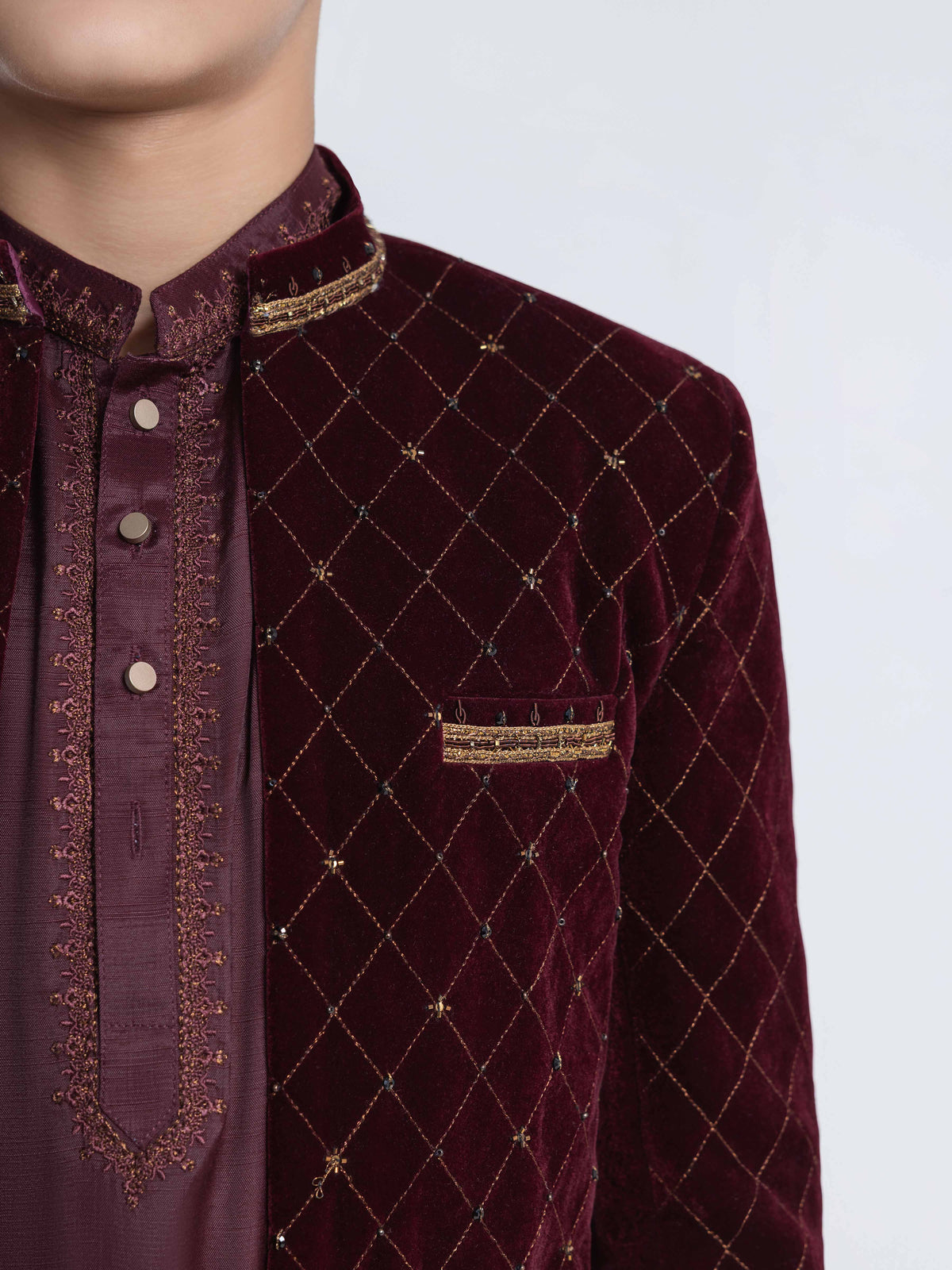 Embroidered Silk Sherwani - Ecbtss5-007