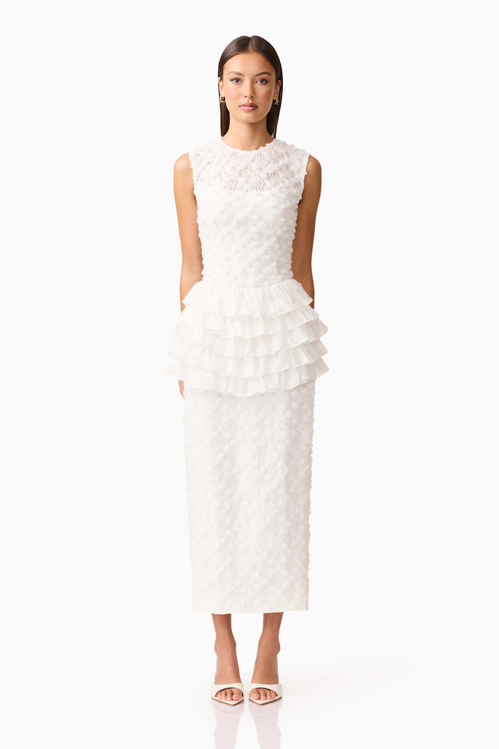 Athena Lace Midi Dress in White