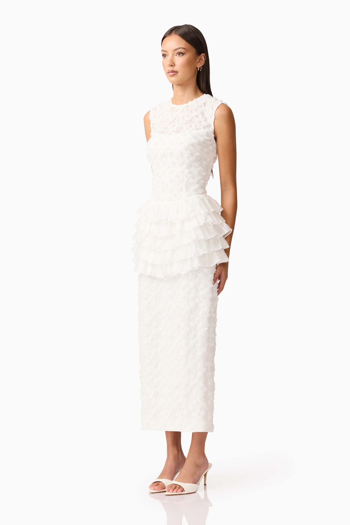 Athena Lace Midi Dress in White