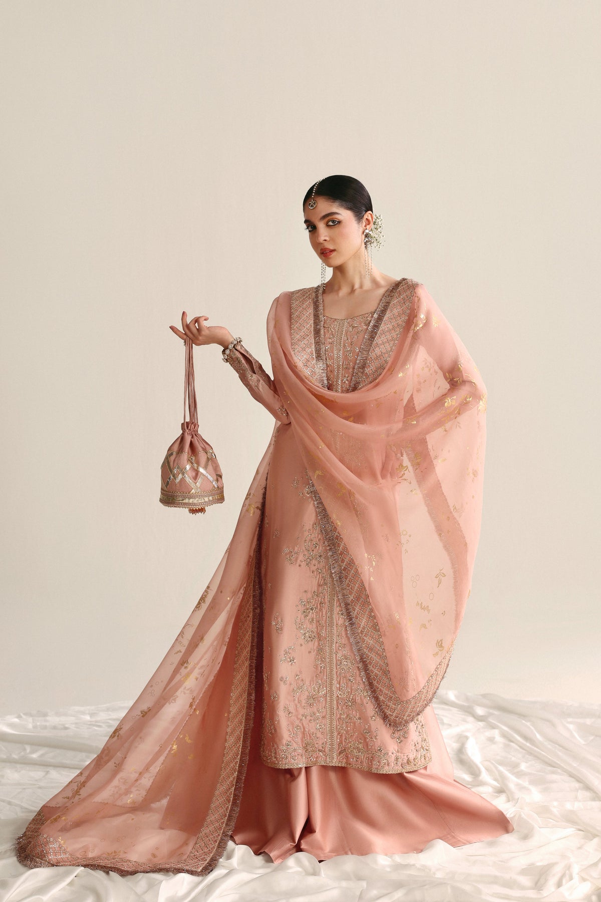 Rosegold tissue raw silk 3-piece