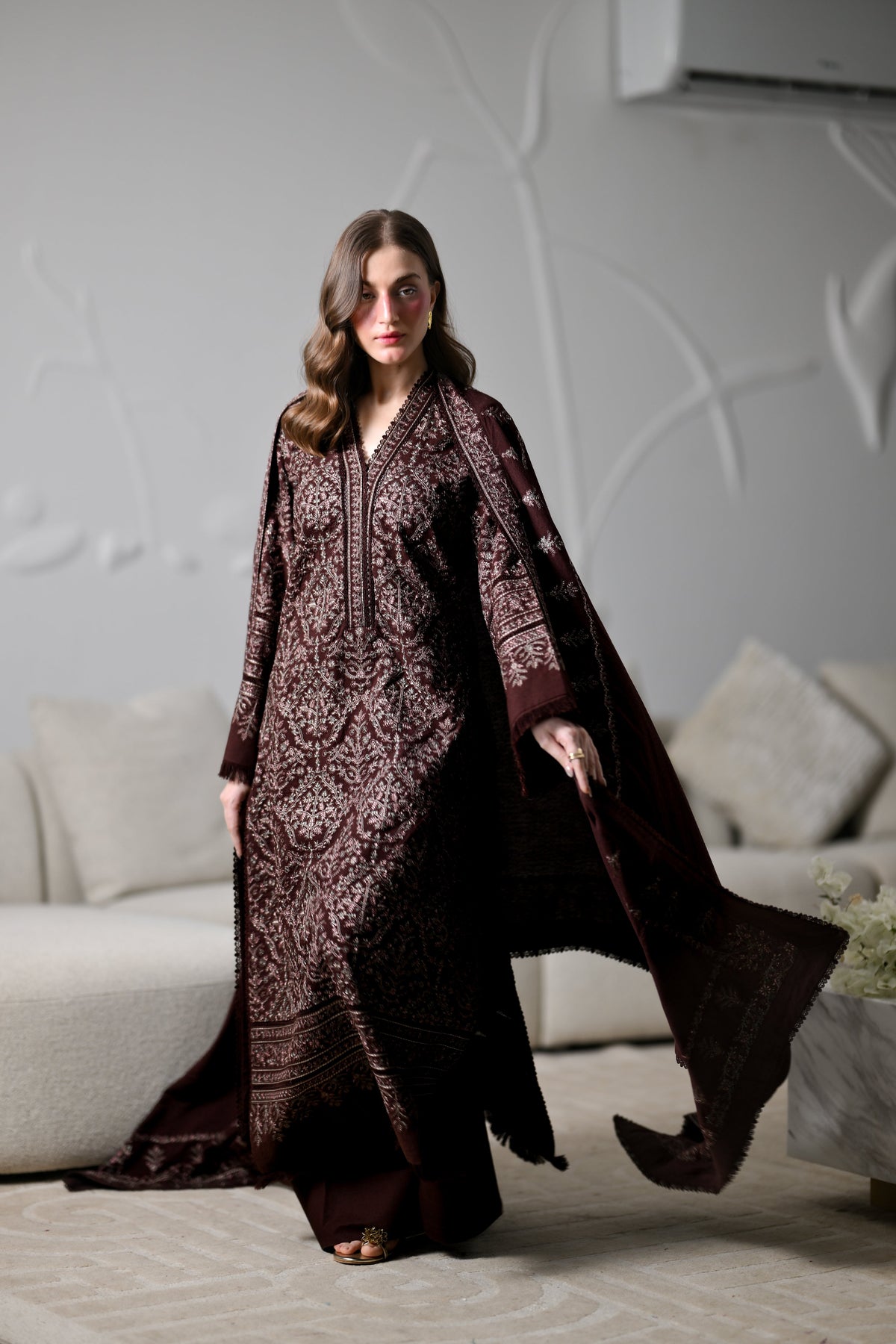Mira I Chocolate Brown Karandi 3-Piece Suit