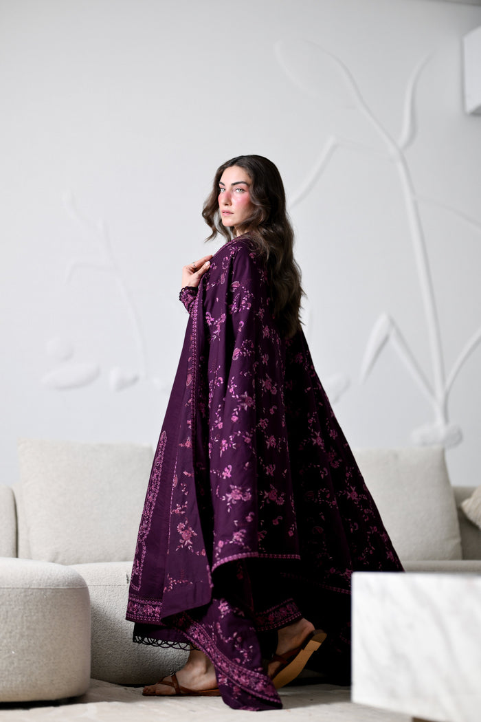 Dalia – Deep Plum Embroidered Karandi 3-Piece Suit