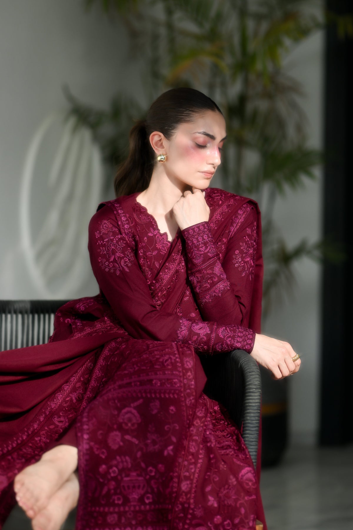 Celia Burgundy Karandi 3-Piece Suit