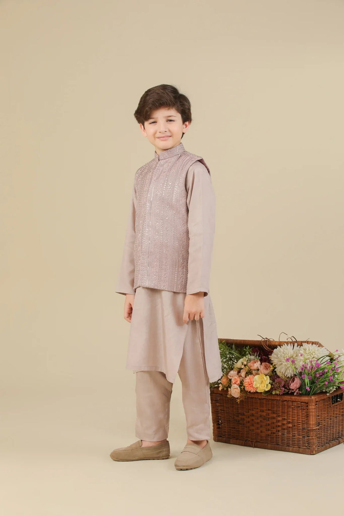 Pink Falling Embroidered Waistcoat - Kids