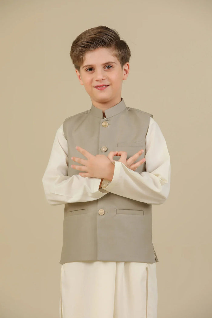 Beige Suiting Waistcoat - Straight Cut Buttoned - Kids