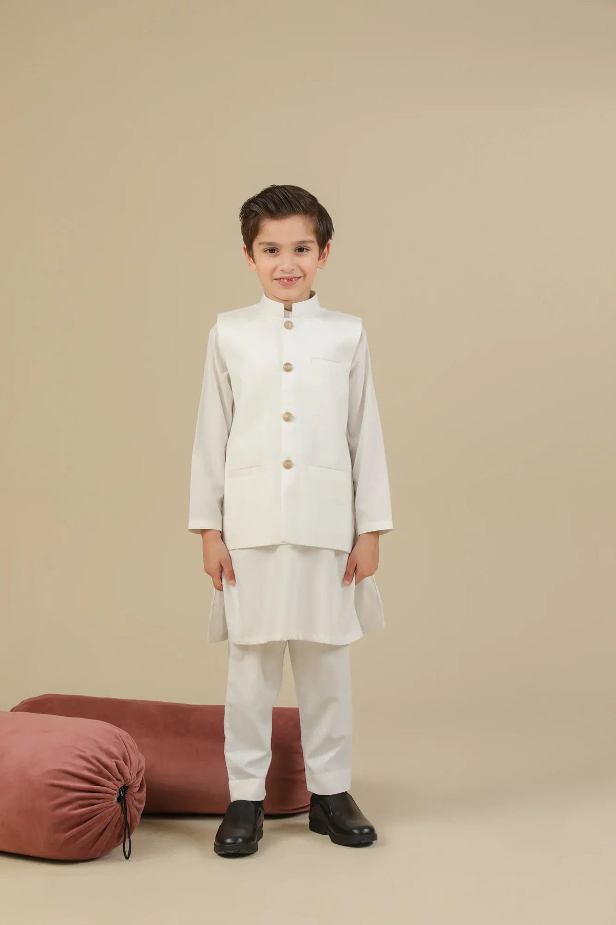 Off White Suiting Waistcoat - Straight Cut Buttoned - Kids