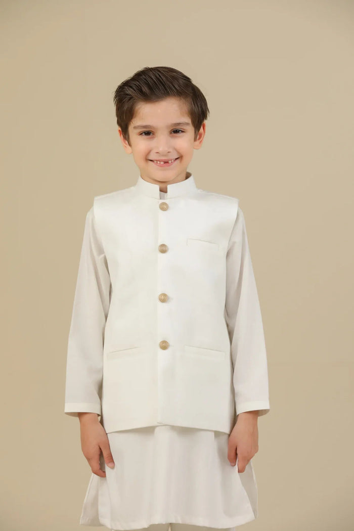 Off White Suiting Waistcoat - Straight Cut Buttoned - Kids