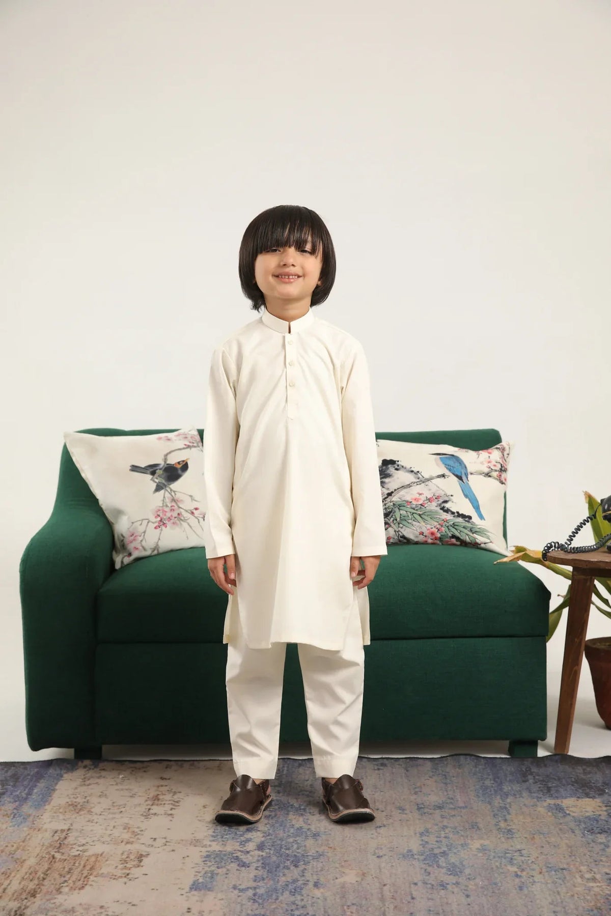 Bosky White Blended Kurta Trouser - Kids