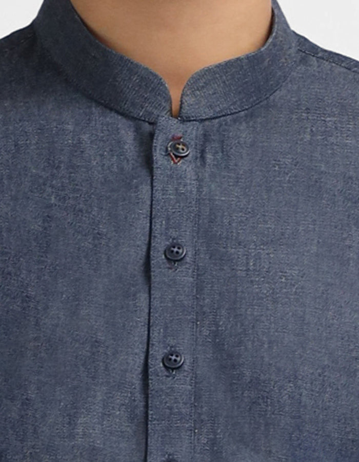 Blue Cotton Casual Short Kurta