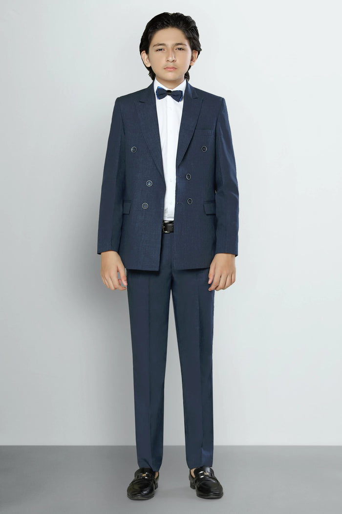 Boys Navy Blue Double-Breasted Suit Set
