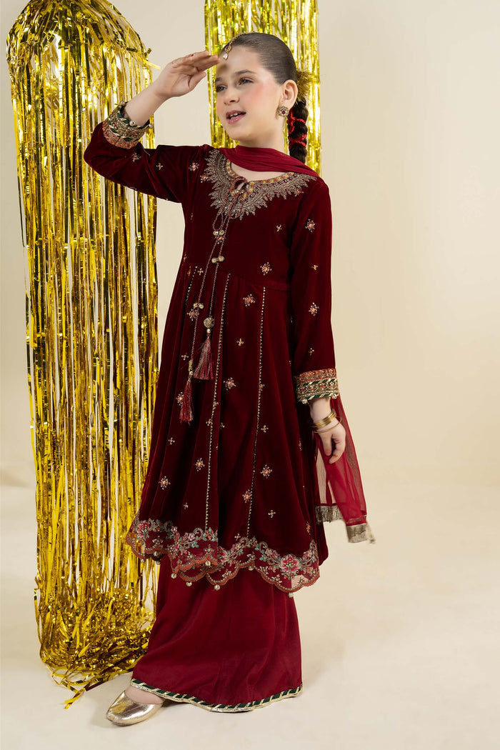 3 Piece Embroidered Velvet Suit