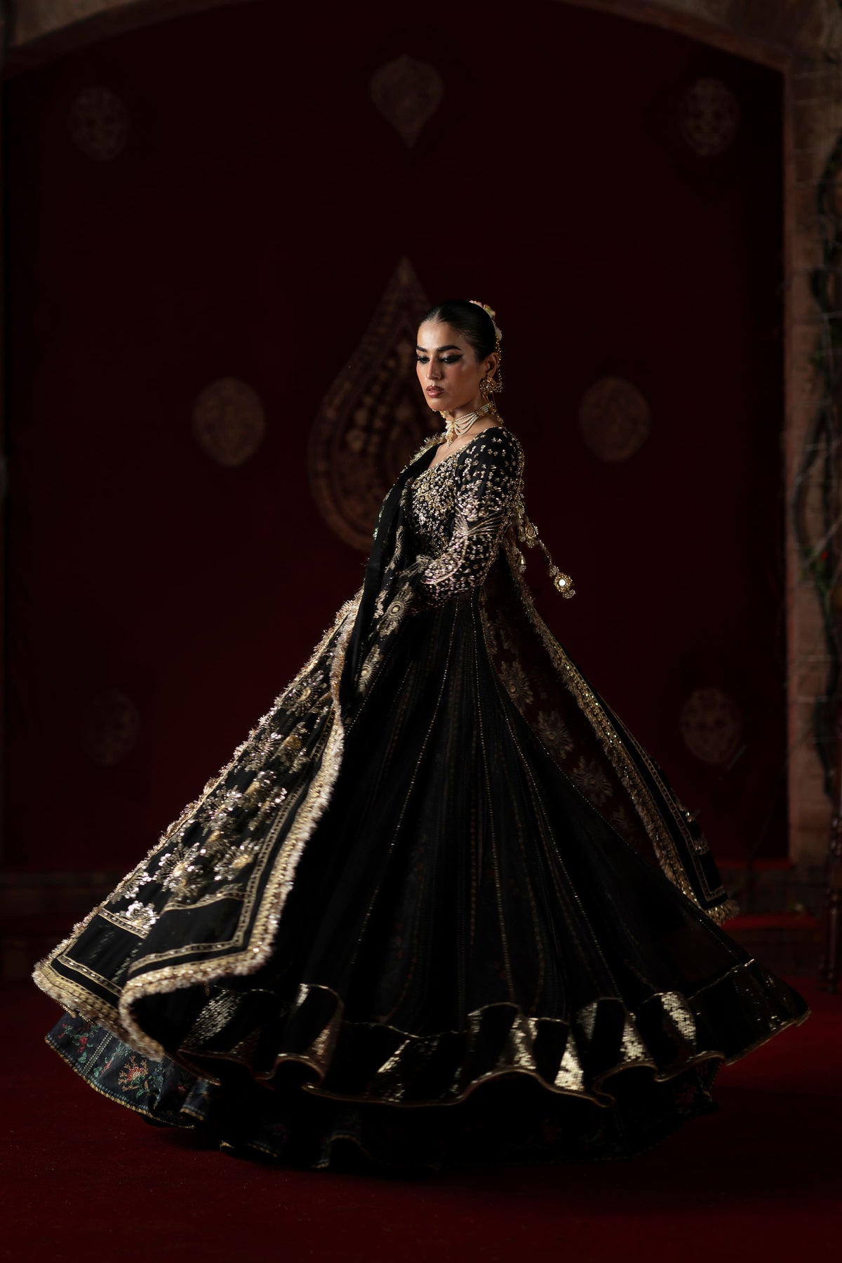 Amal black organza pishwas – full length