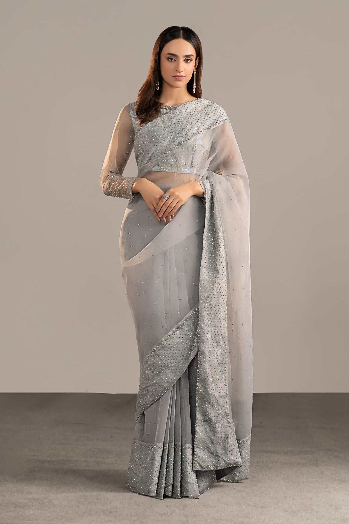 Embellished Organza Saree - Ice Blue