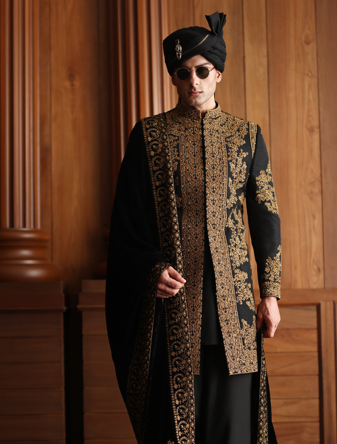 Black Velvet with Gold Embroidery Shawl