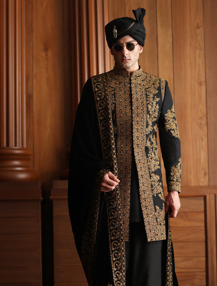 Black Velvet with Gold Embroidery Shawl