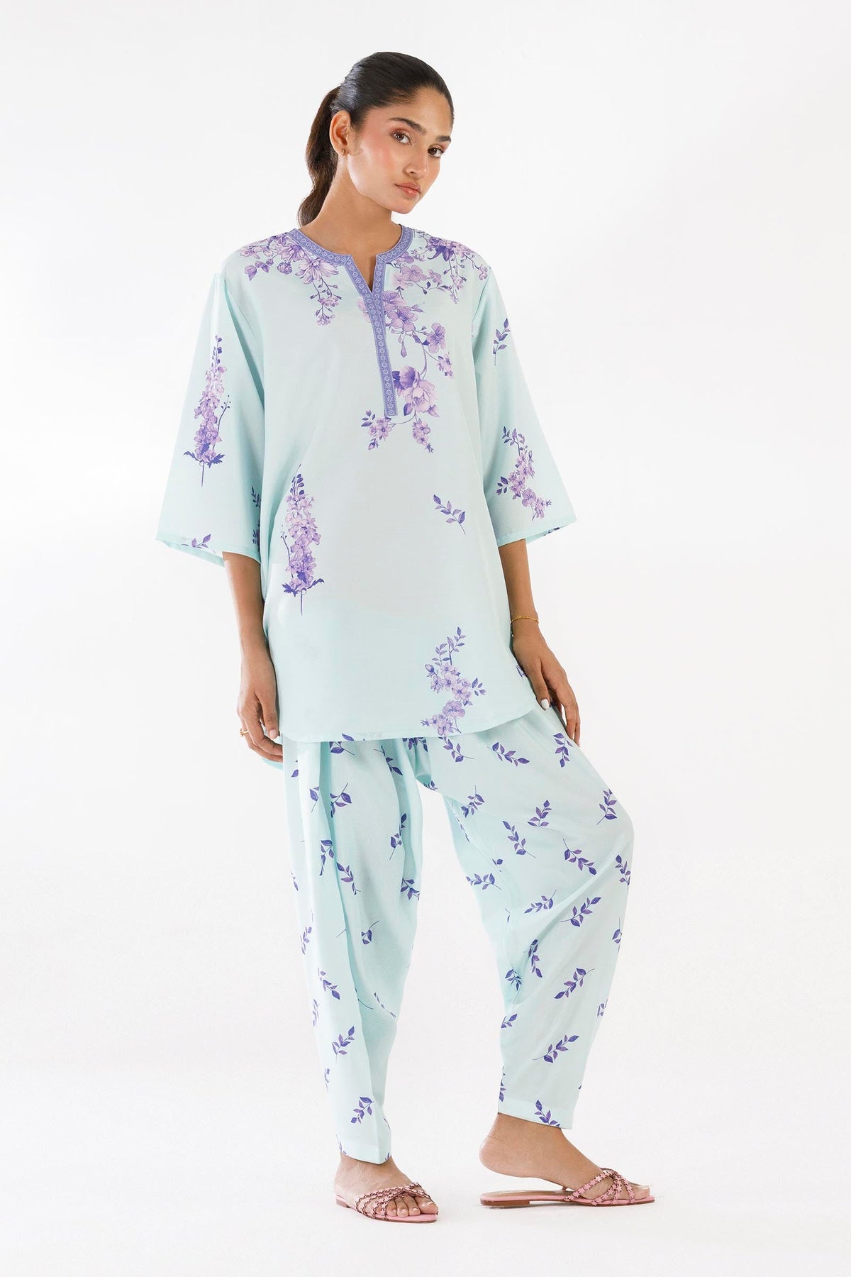 Sky Blue Printed Viscose Shirt + Shalwar
