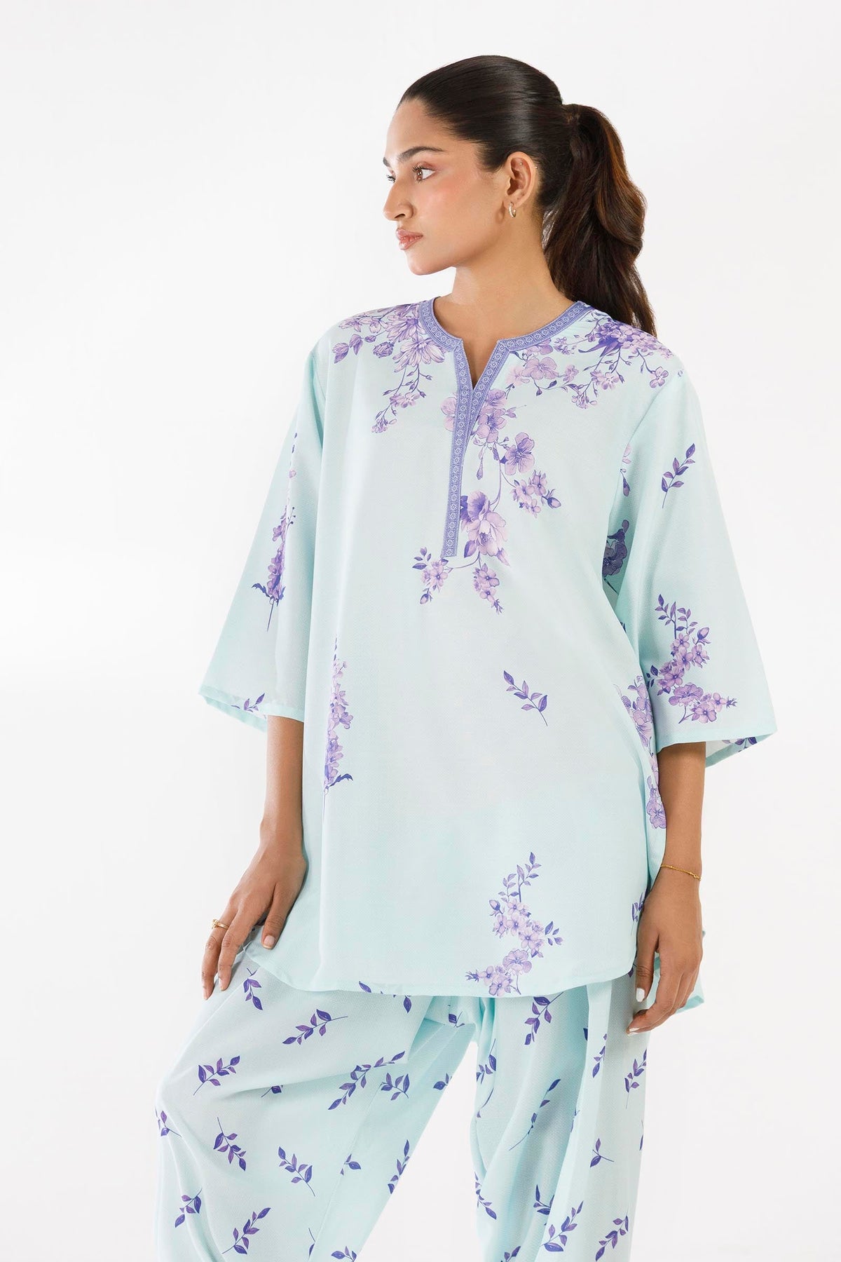 Sky Blue Printed Viscose Shirt + Shalwar