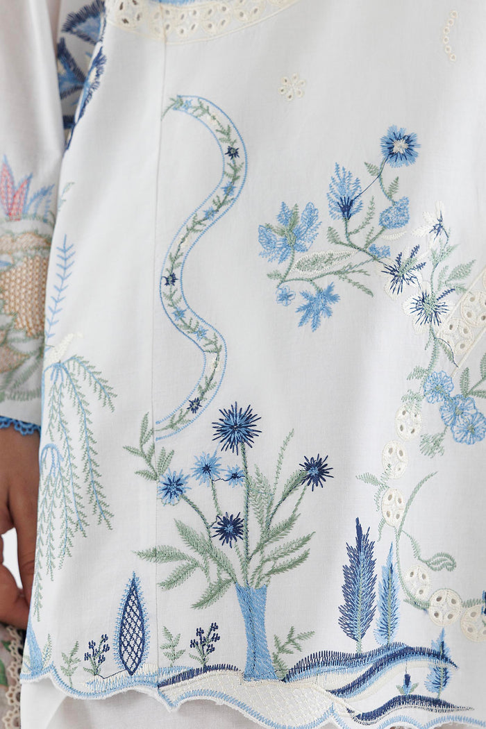 Off-White Embroidered Cambric Suit