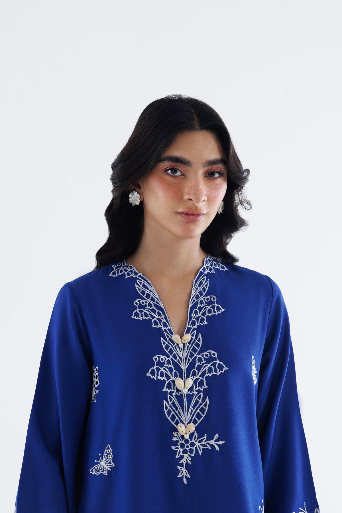 Royal Blue Embroidered Raw Silk Shirt + Culotte