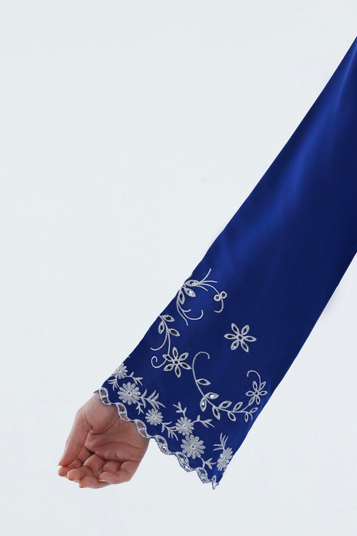 Royal Blue Embroidered Raw Silk Shirt + Culotte