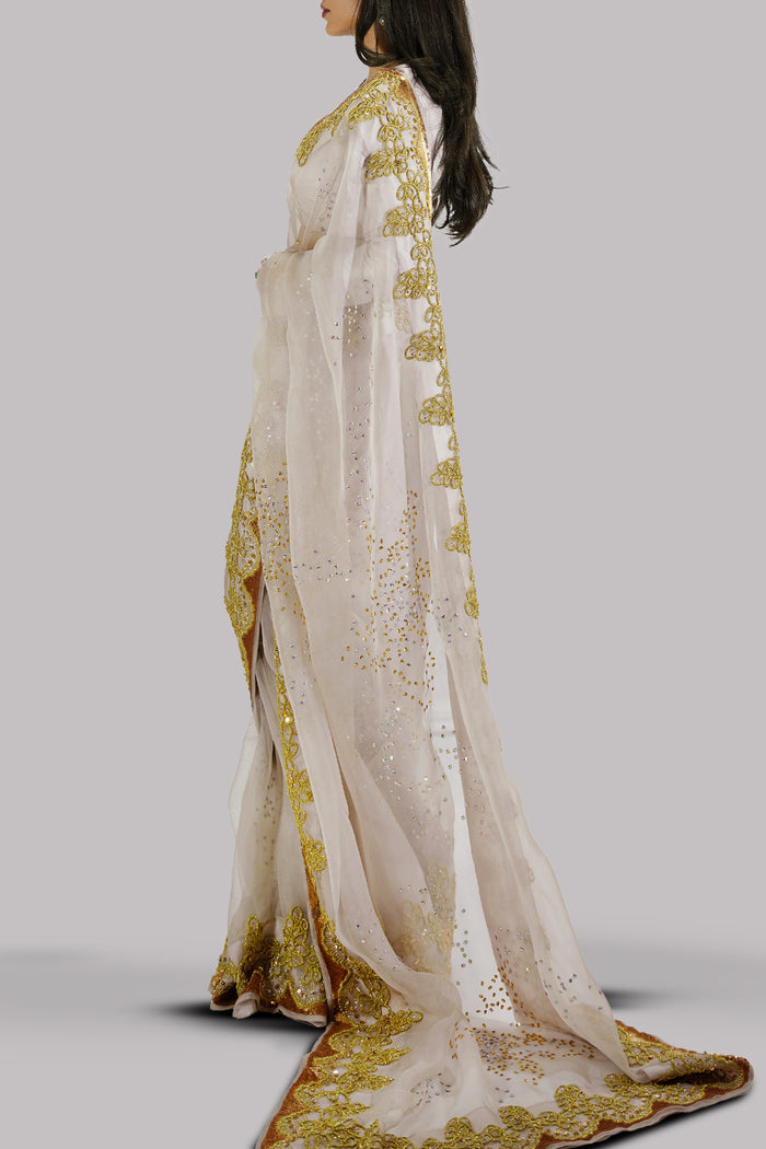 Silver Gray Embellished Organza Sari