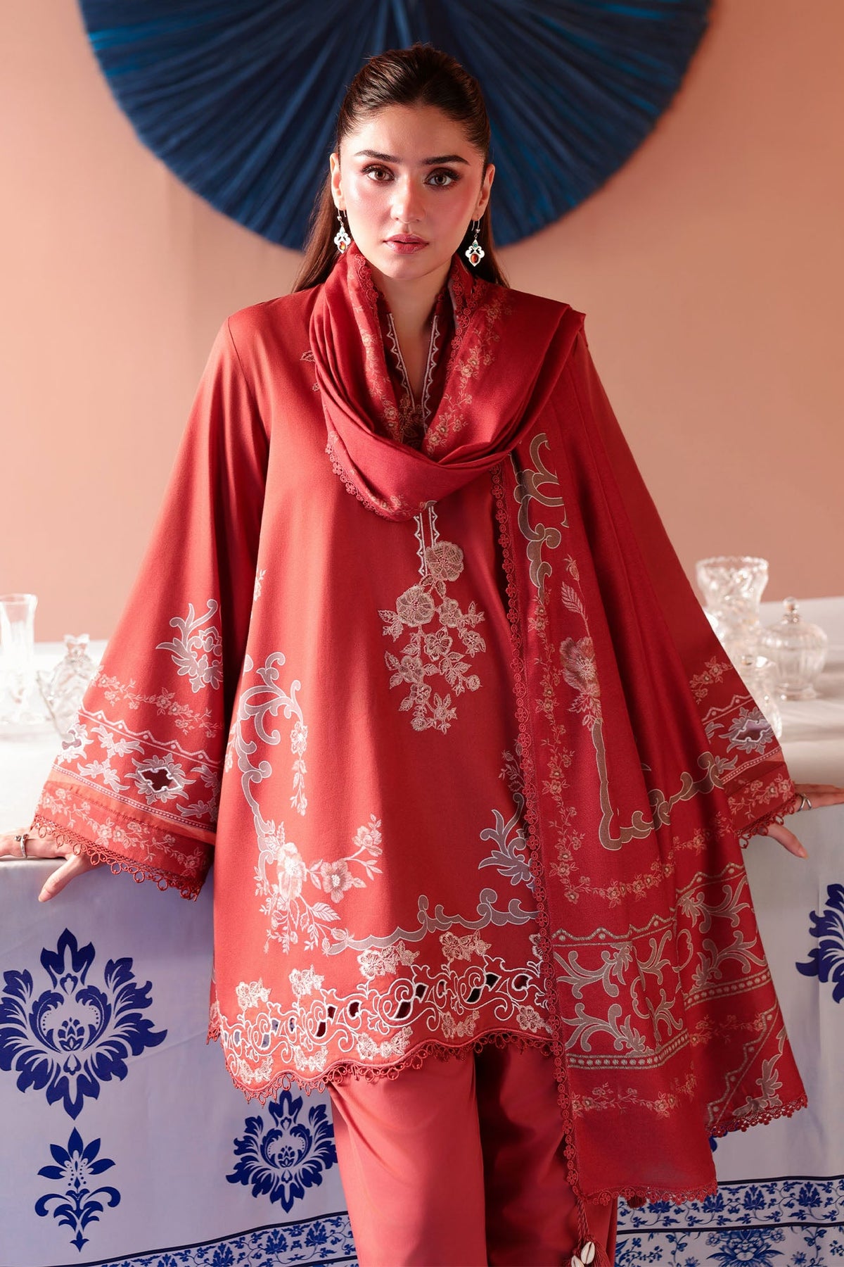 Russet Ember 3 Piece Satin Printed Suit