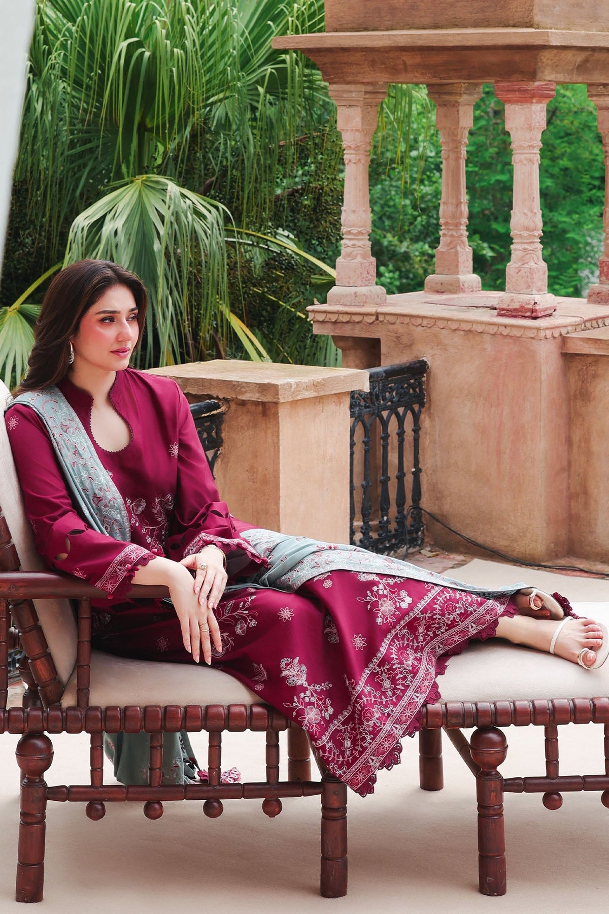 Vermillion Wood 3 Piece Satin Embroidered Suit