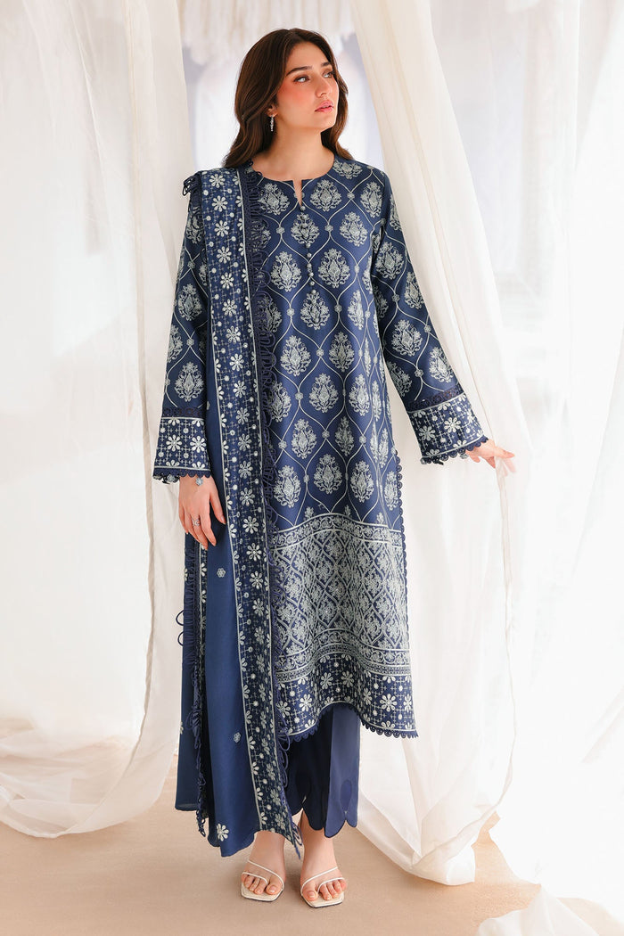 Obsidian Blue 3 Piece Satin Embroidered Suit